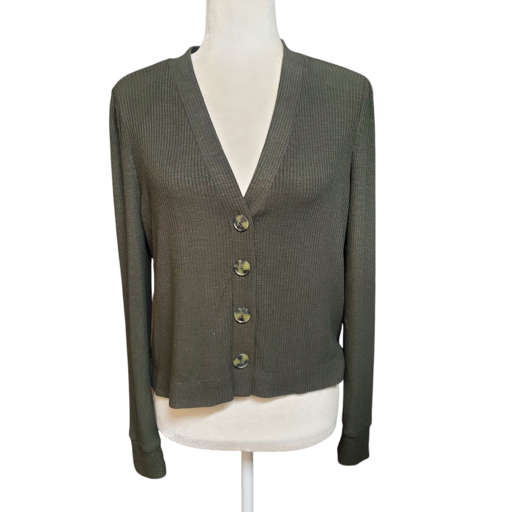 Loft Womens Olive Green Button-Up Cardigan Size Small